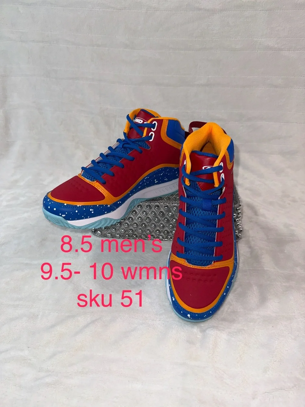 Mens 8.5 or women’s 10, AND1 Red, Blue, White, & Orange, Basketball Shoes.
